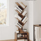 6 Tier Tree Bookshelf, Small Bookcase with Storage Cabinet, Modern Tall Narrow Bookshelves Organizer, Floor Standing Book Shelf for Bedroom/Living Room/Home Office/Corner, Rustic Brown