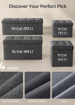 MAZIE Collection 30-Inch Versatile Folding Storage Ottoman Bench - Stylish Footrest and Storage Solution for Living Room, Bedroom, and Entryway, Dark Gray, 660 lbs Load Capacity