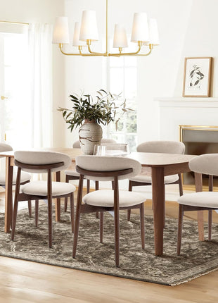 Set of 6 Contemporary Upholstered Wooden Dining Chairs with Foot Pegs in Beige for Farmhouse Kitchens