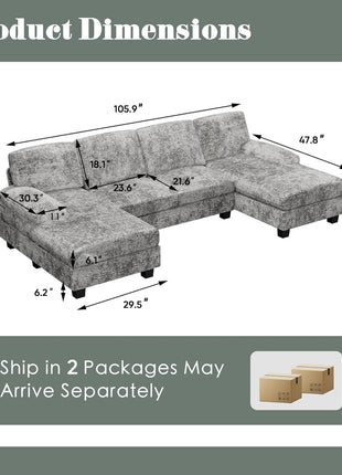 Stylish U-Shaped Convertible Sectional Sofa with Double Chaise and Memory Foam in Chic Grey, Perfect for Cozy Gatherings