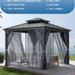 Hardtop Gazebo 8 Ft X8 Ft for All Weather, with Double Metal Roof, Aluminum Alloy Frame, Net, and Curtain, Permanent Building for Patio, Deck, Backyard, Lawn, and Garden