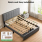 Full Bed Frame with 2 Storage Drawers, Sturdy & Durable with 12 Support Legs, 1300 Lbs Capacity, Solid Wooden Upholstered Adjustable Headboard for 6″–12″ Mattresses, Easy Assembly, Dark Gray