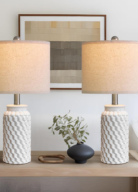 20.5" White Modern Ceramic Bedside Lamp Set of 2 - Elegant Table Lamps for Bedroom, Living Room, and Office Decor