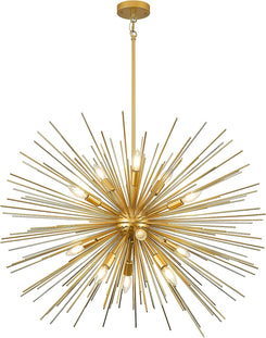 35In Gold Sputnik Chandelier 12-Light Starburst Chandelier Light Fixture Solid Metal Mid-Century Modern Satellite Light Fixture for High Ceiling Living Room Dining Room Foyer, E12