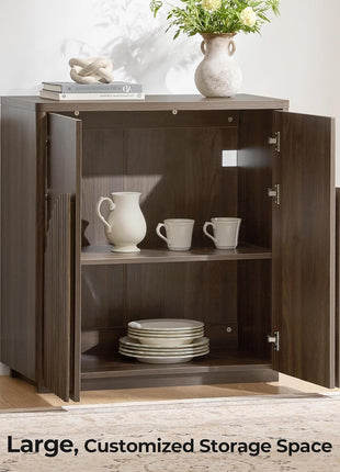 Walnut Sideboard Buffet Cabinet Set of Two with Storage Doors and Shelves for Living Room, Bar, and Kitchen Use