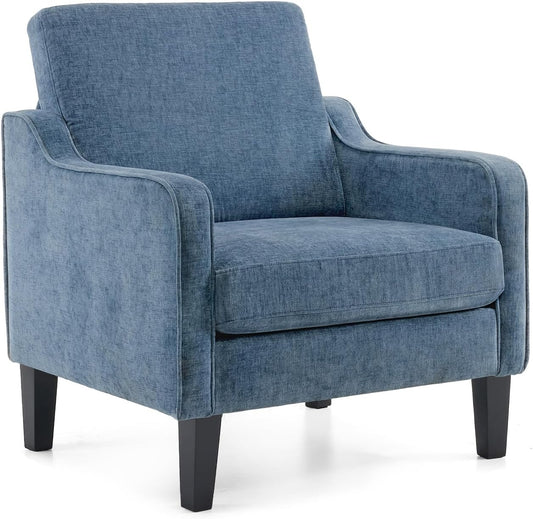 Mid Century Modern Accent Chair,Navy Blue Chenille Chairs for Living Room Upholstered Armchair with Scooped Arms for Bedroom,Apartment,Studio,Office,Waiting Room