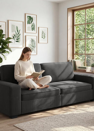 86'' Modern Loveseat Sofa for Living Room, Comfortable Couch with Removable Cover, Wide Armrests, Easy Assembly, Corduroy Design for Small Spaces, Bedroom, Apartment, Dark Gray