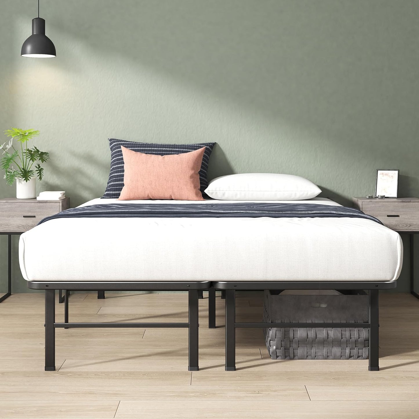 Rumi 14In Full Metal Bed Frame, Quick Assembly Smartbase® Mattress Foundation, Heavy Duty Sturdy Steel with No Box Spring Needed, Eco-Friendly Packaging, Black