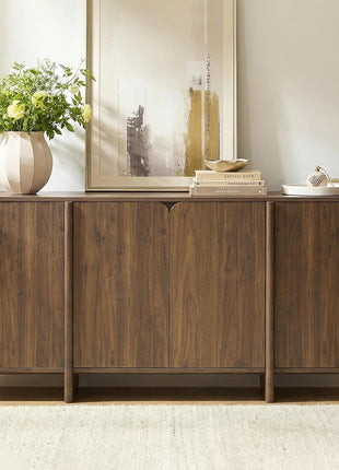 66-Inch Contemporary Sideboard Buffet Cabinet with Storage, 4 Doors and Adjustable Shelves, Perfect for Living Room, Kitchen, Hallway, and Bar, Walnut Finish