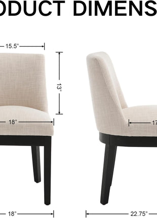 Set of 4 Beige Upholstered Linen Dining Chairs with Black Wooden Legs, Mid-Back Design, Armless Comfort for Living Room and Restaurant Use