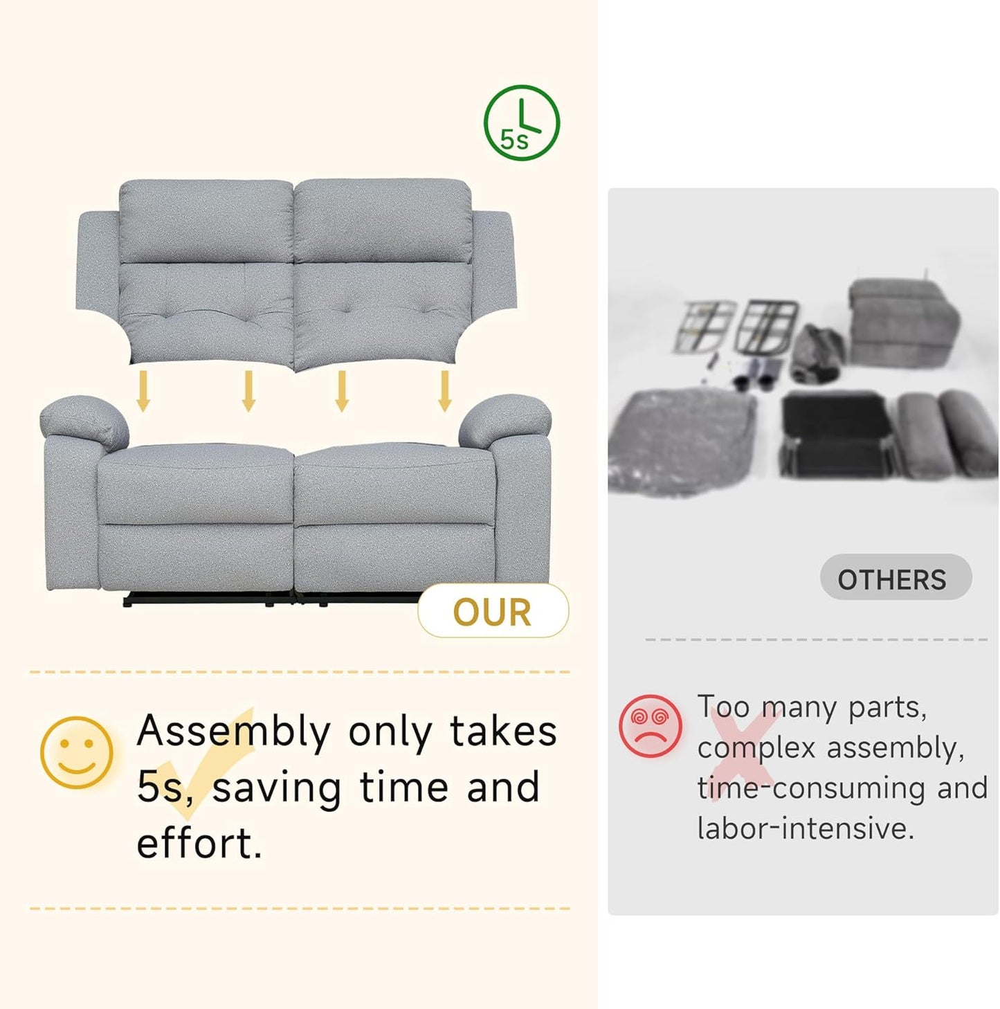 Reclining Loveseat Recliner Sofa, 2-Seater Double Manual Dual Recliner Oversized Couches for Living Room, Bedroom, Rv(Loveseat, Grey)