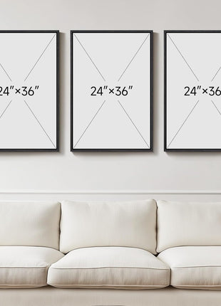 Large Framed Black and White Abstract Canvas Art Set - 3-Piece Modern Minimalist Wall Decor for Living Room and Office, 24x36 Inches
