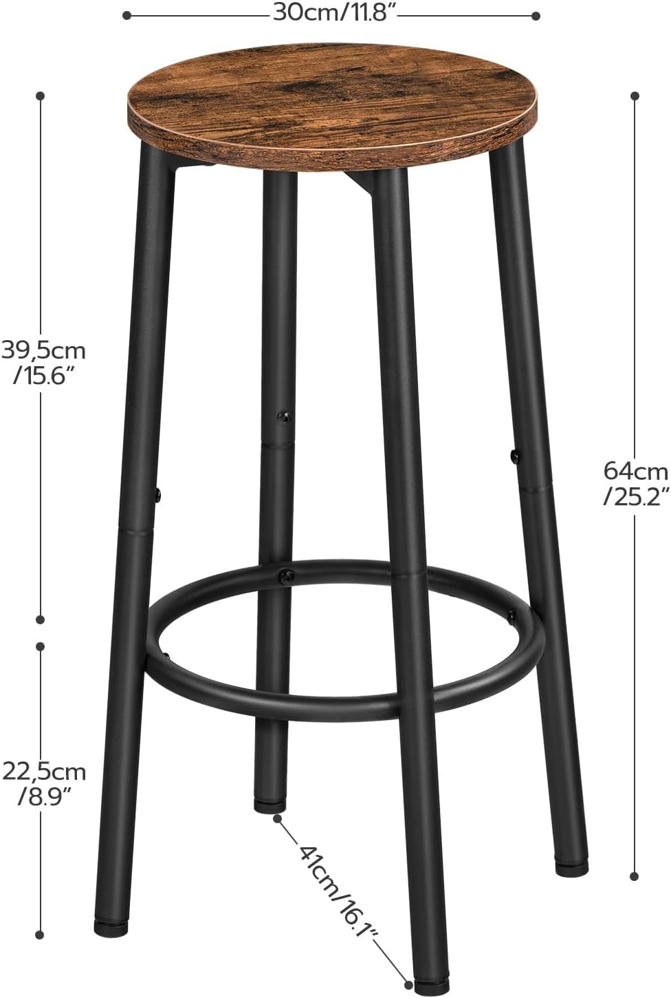 Bar Stools, Set of 2 Bar Chairs, Kitchen round Height Stools with Footrest, Breakfast Bar Stools, Sturdy Steel Frame, for Dining Room, Kitchen, Party, Easy Assembly, Rustic Brown BF03BY01
