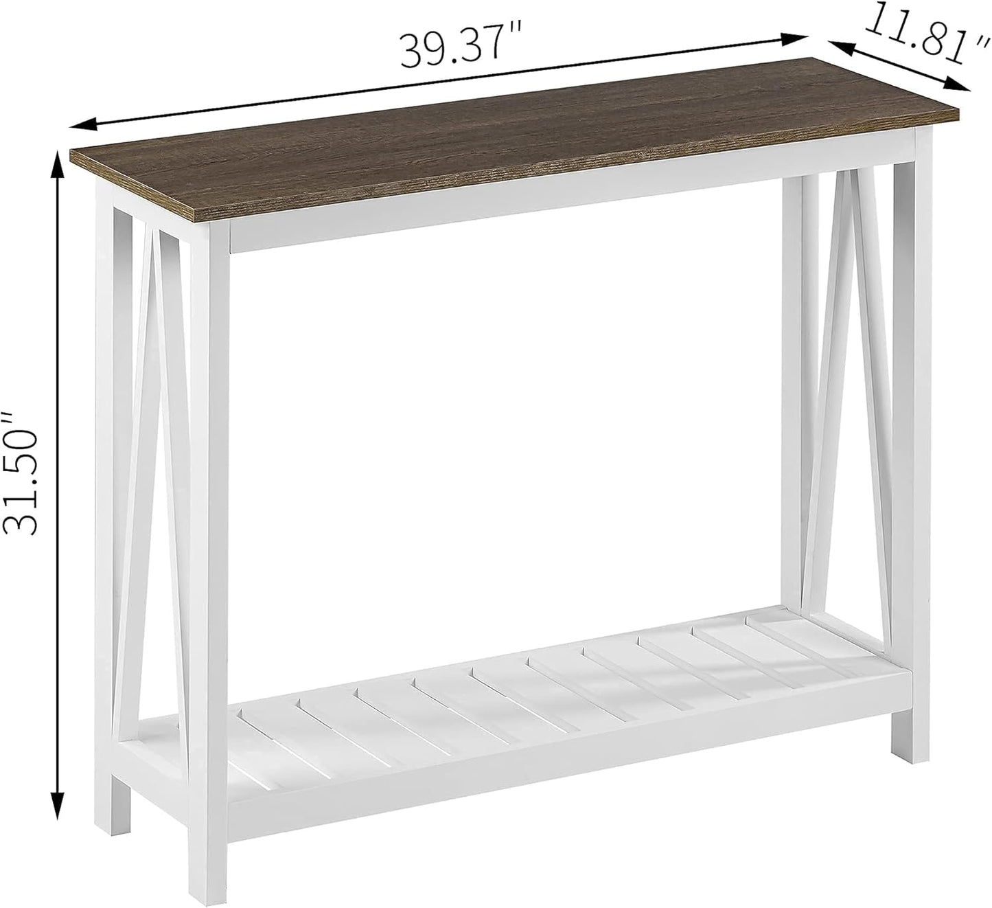 Farmhouse Console Table, Rustic Vintage Narrow Sofa Table for Entryway, Living Room, Hallway, 40 White