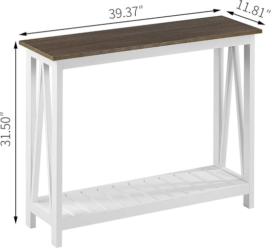 Farmhouse Console Table, Rustic Vintage Narrow Sofa Table for Entryway, Living Room, Hallway, 40 White