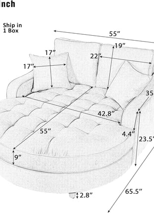 Luxurious 55" Oversized Chaise Lounger - Elegant Upholstered Sleeper Sofa with Tufted Seat and Removable Pillows for Living Room, Bedroom, or Office (Champagne)
