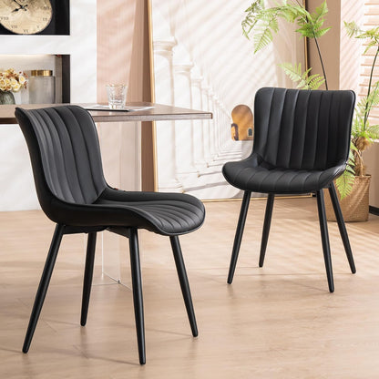 Black Dining Chairs Set of 2, Faux Leather Upholstered Kitchen & Dining Room Chairs with Back, Mid Century Modern Minimalist Accent Chair Armless for Guest Reception Waiting Living Room