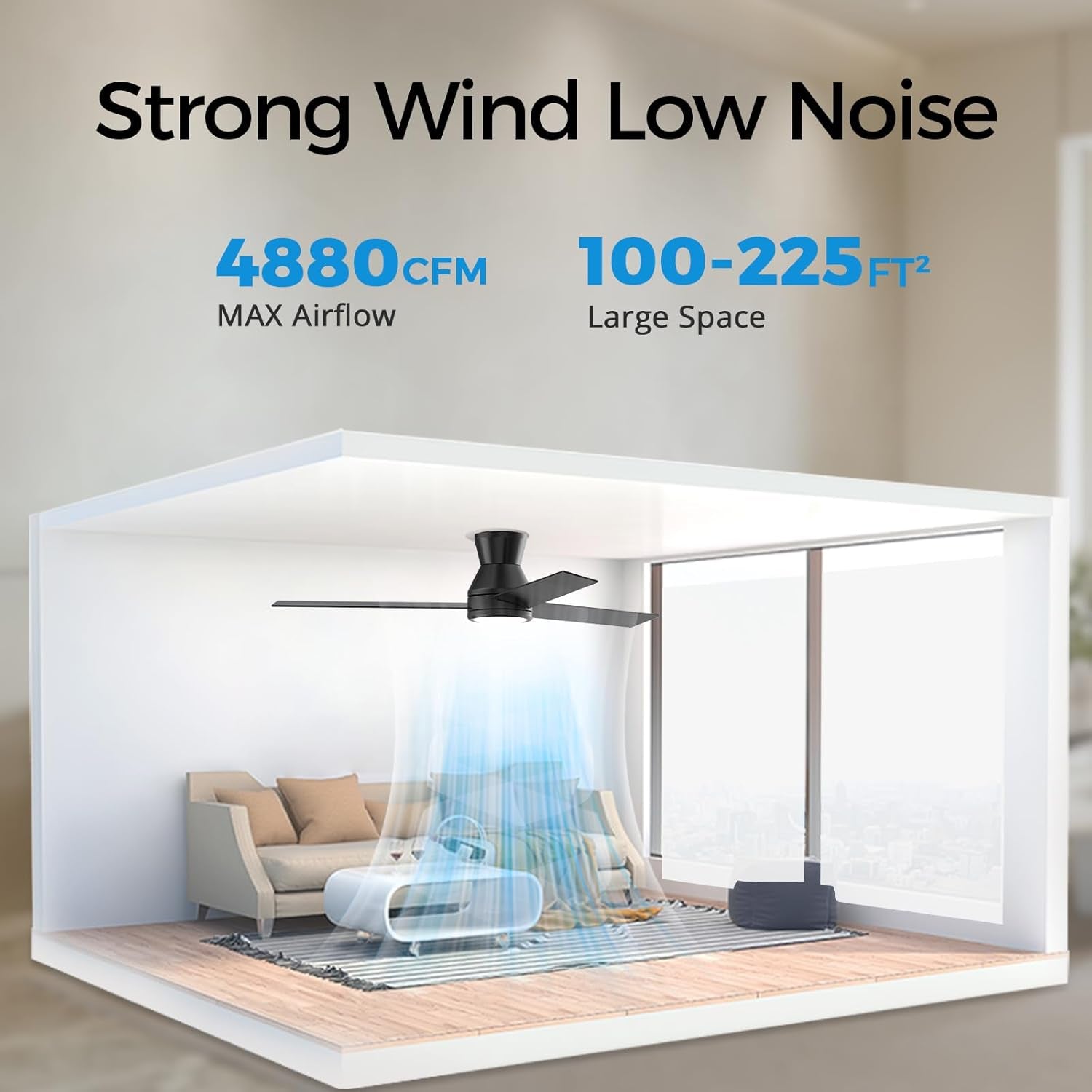 Ceiling Fans with Lights Remote Control - Flush Mount Dimmable 3000K-6500K LED 6 Speed with Quiet DC Motor for Bedroom, Living Room and Outdoor Patio