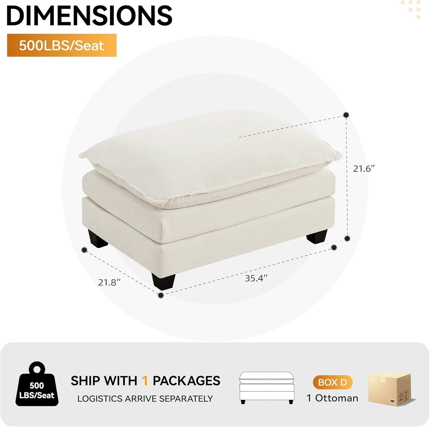 35‘’ Modern Chenille Cloud Sofa Ottoman,Rectangle Ottoman for Modular Sectional Sofa, Beige