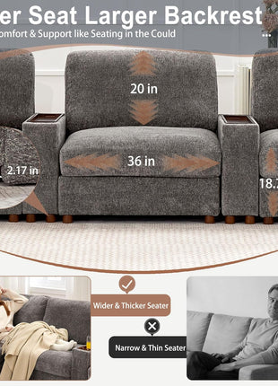 Luxurious Grey Oversized Modular L-Shaped Sectional Sofa with Integrated Side Tables and Storage - Plush Sleeper Couch for Ultimate Comfort (7-Seater with 2 Ottomans)