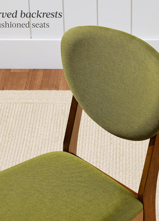 Mid-Century Modern Upholstered Dining Chairs Set of 2, Armless with Seat Cushion and Padded Backrest - Walnut and Olive Finish