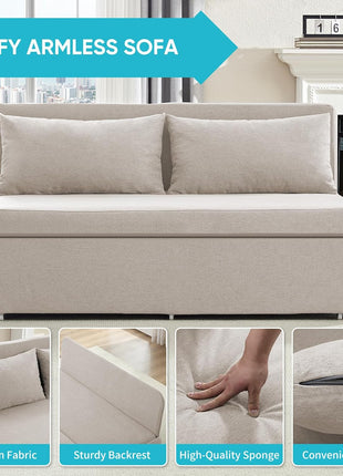Elegant 64" Queen Size Convertible Sofa Bed - Chic Linen Upholstered Couch with Mattress & Pillows, Ideal for Compact Living Spaces and Accommodating Guests (Beige)