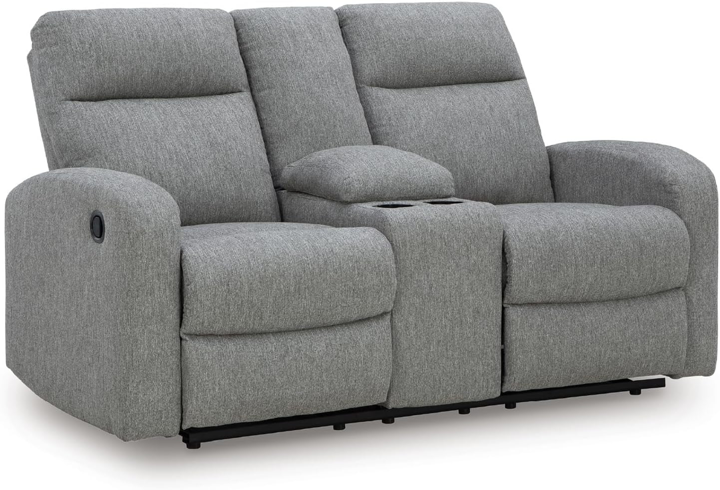 Carrigan Lane Classic Manual Pull Tab Dual Sided Reclining Loveseat with Console and Storage, Gray