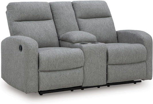 Carrigan Lane Classic Manual Pull Tab Dual Sided Reclining Loveseat with Console and Storage, Gray