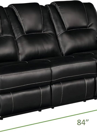 Bonded Leather Manual Recliner Sofa Set - Black Lounge Chair and Loveseat for Living Room