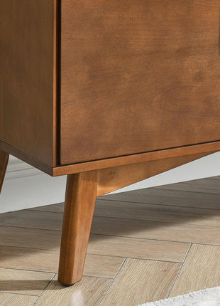 47.3" Mid-Century Modern Sideboard Buffet Cabinet with Solid Wood Frame and Legs, Featuring 2 Doors and 3 Drawers for Kitchen and Entryway in Walnut Finish