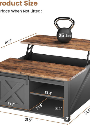 31.5" Lift-Top Coffee Table with Storage Solutions, Square Farmhouse Design with Spacious Hidden Compartment and Adjustable Shelves, Black Finish