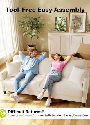 83-Inch Teddy Loveseat Sofa for Living Room - Comfy All-Wood Design with Tool-Free Setup, Includes 2 Pillows, Beige
