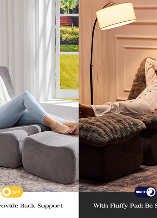 Compact Grey Foam Sofa with Footrest and Recliner for Small Living Spaces, Bedrooms, and Apartments
