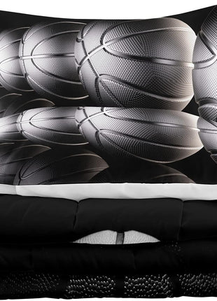 Ultra Soft Microfiber Basketball Comforter Set for Boys and Teens, Black and Gray Sports Theme Bedding, Full Size with Comforter and Two Pillowcases