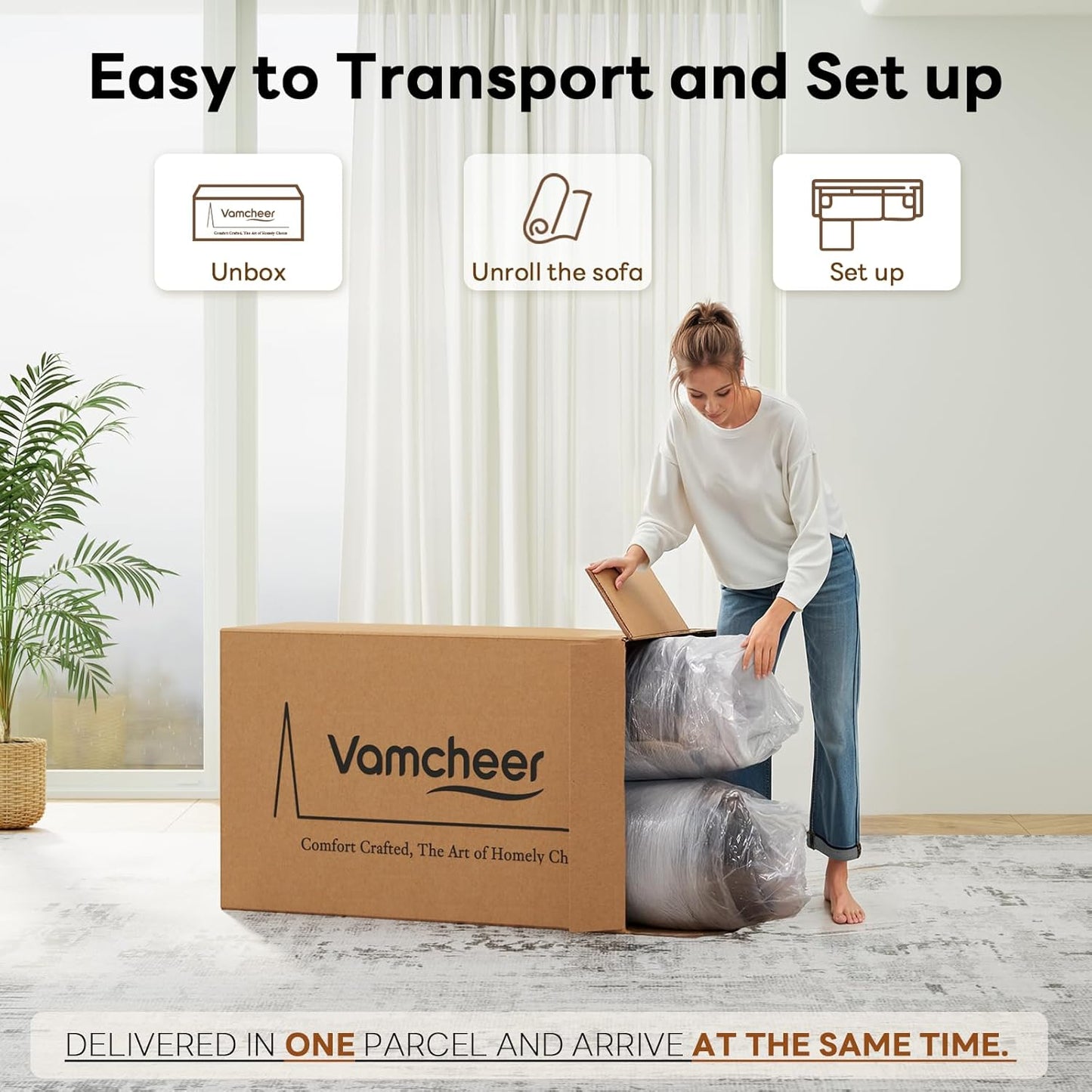 Modular Sectional Sofa - Modern L Shaped Boneless Couch with Deep Seat, Upholstered Sectional Couches for Living Room, Bedroom, Office, No Assembly Required, Gray