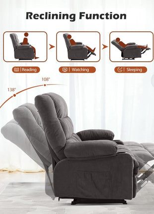 Oversized 3-Seat Manual Recliner Sofa with Cup Holders and Ergonomic Design for Living Room, Featuring Side Pocket for Adults