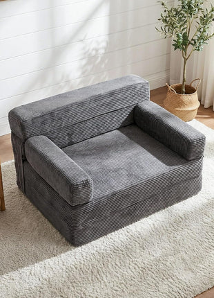 Multifunctional 4-in-1 Folding Sofa Bed with Armrest - Convertible Portable Sleeper Chair for Living Room and Bedroom - Washable Grey Cover
