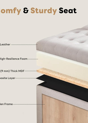 Oversized Tufted Upholstered Square Storage Ottoman Bench with Lift Top and Solid Wood Legs, Ideal Coffee Table for Living Room (Beige)