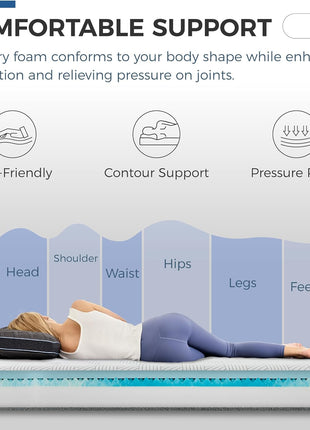 12-Inch Medium Queen Memory Foam Mattress with Cooling Gel and Removable Fiberglass-Free Cover, CertiPUR-US Certified for Back Pain Relief