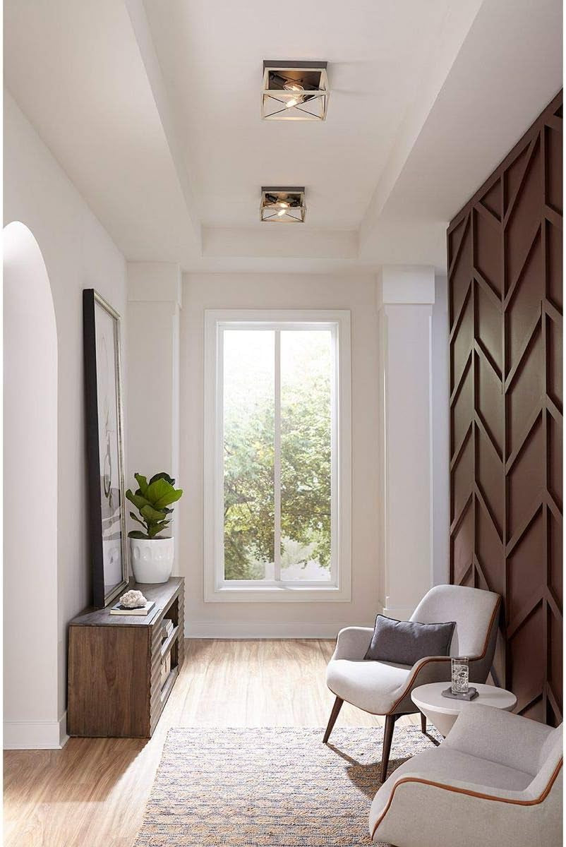 Briarwood Collection 2-Light Ceiling Light, Flush Mount Ceiling Light Fixture for Interior Kitchen Lights, Hallway, Bedroom, Living Room, 12-Inch by 6-Inch, Graphite