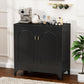 Kitchen Buffet with Storage, Metal Buffet Table with Doors and Adjustable Shelves, 33" Tall Kitchen Sideboard, Modern Coffee Bar Console Cabinet for Living, Dining Room,Black, Assemble Required