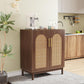 Set of 2 Rattan Sideboard Buffet Cabinet with Storage, 59 Inch Accent Cabinet for Dining Room, Living Room, Kitchen, Rattan and Dark Brown