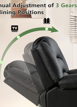 Black Overstuffed Recliner Chair with Breathable Faux Leather, Manual Reclining Feature, Ideal for Living Room Seating