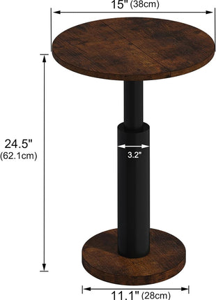 Round Accent Side Table with Generous Surface Area and Sturdy Solid Wood Legs, 15" Pedestal End Table for Compact Living Spaces, Ideal for Living Room, Sofa, and Bedroom (Rustic Brown and Black)