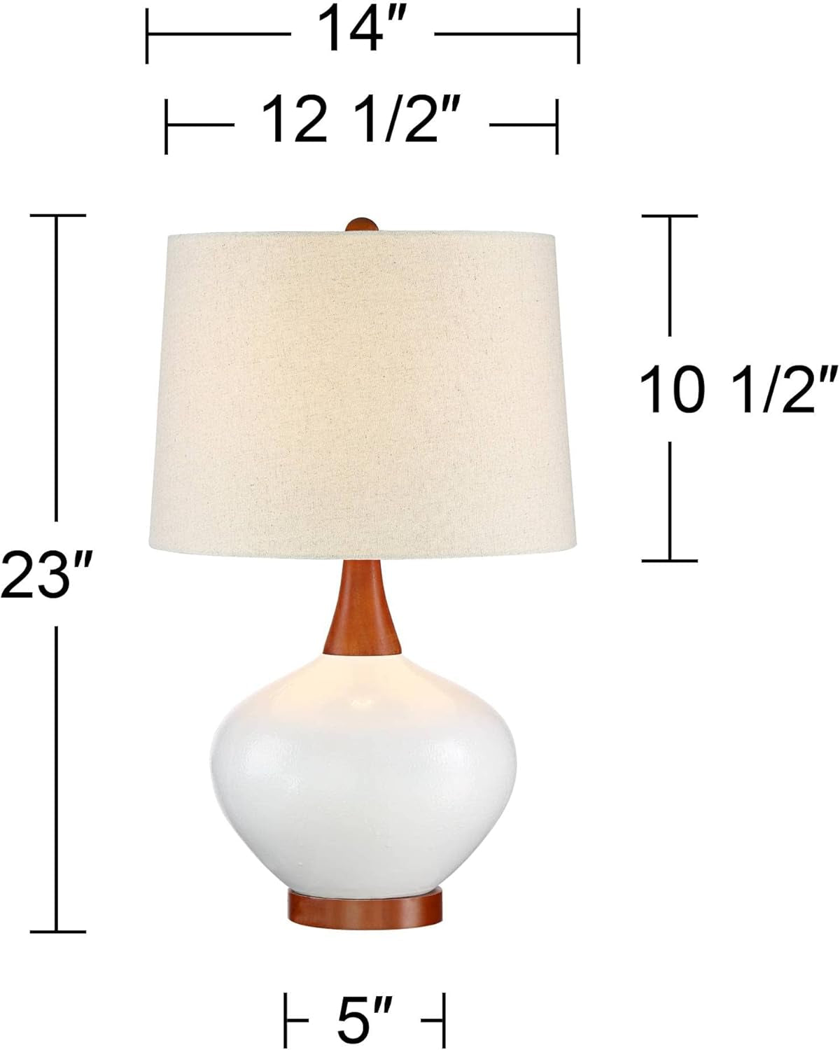Brice Mid Century Modern Accent Table Lamp 23" High Ivory Ceramic Wood Neck off White Tapered Drum Shade for Bedroom Living Room House Home Bedside Nightstand Office Family