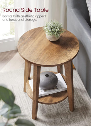 MAEZO 2-Tier Round Side Table with Tapered Legs and Curved Transitions, Perfect for Compact Living Spaces, Honey Brown Finish ULET283T41