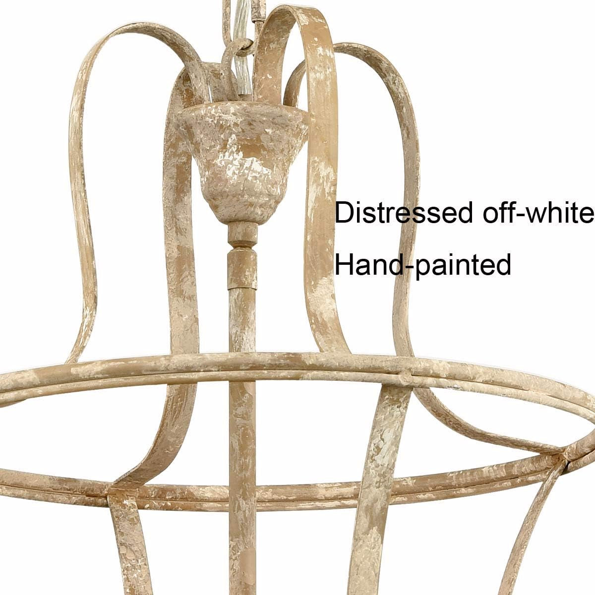 French Country Lantern Chandelier 4-Light Distressed White Pendant Light Fixtures with Chain Modern Farmhouse Lantern Pendant Lighting for Kitchen Island Dining Room