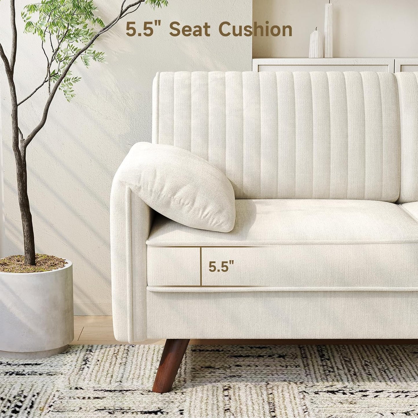 64.5" Loveseat Sofa, Chenille Loveseat Couch for Living Room, 23.2" Deep Seat Love Seat with Padded Arms, Comfy Modern Small Couches for Bedroom, Small Spaces, Dorms, Office, Beige