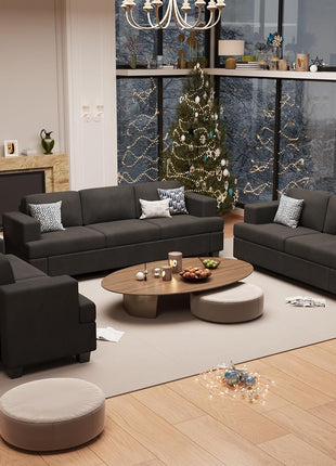 Elegant 2-Piece Black Corduroy Sofa Set for Living Rooms and Bedrooms