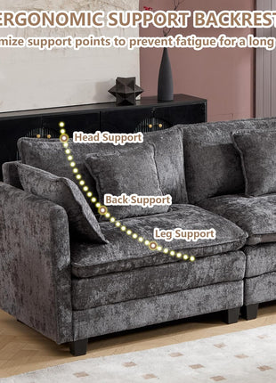Cloud Modular U-Shaped Sectional Sofa with Ottoman, Oversized Deep Seat Couch for Spacious Living Rooms, Pet-Friendly Chenille Fabric Ideal for Family Movie Nights